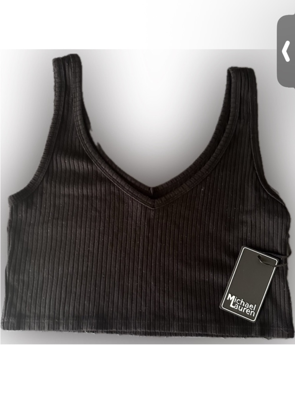 Michael Lauren Black Ribbed V-Neck Crop Tank - small; NWT, MSRP $89